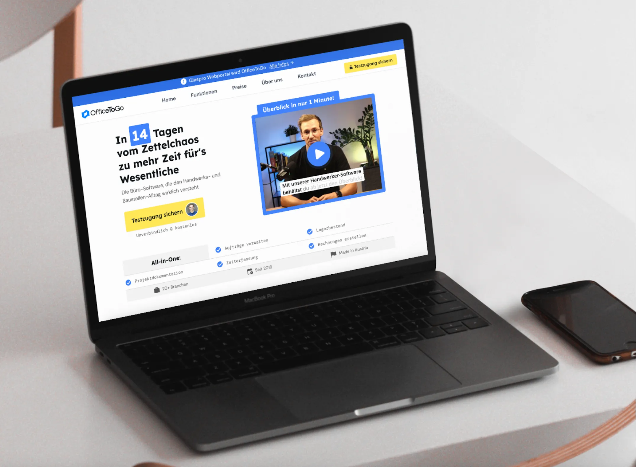 OfficeToGo Website Desktop-Ansicht