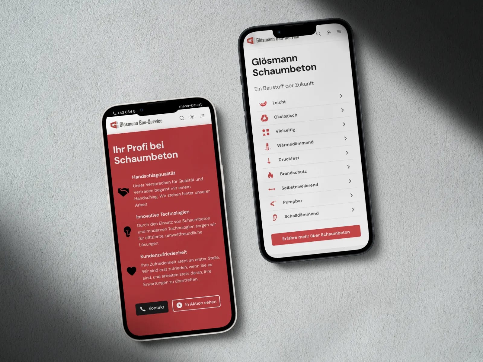Glösmann Bau-Service Website Mobile Ansicht