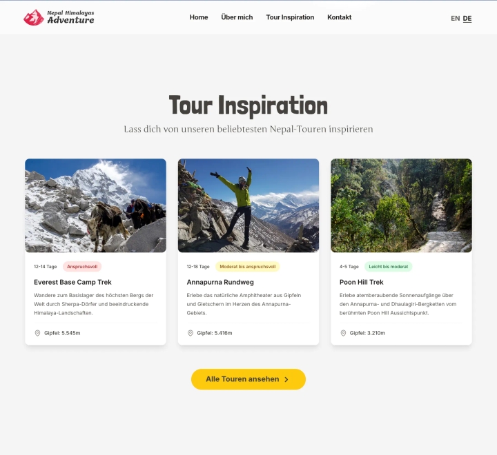 Detailed trekking-tour page with route and travel information