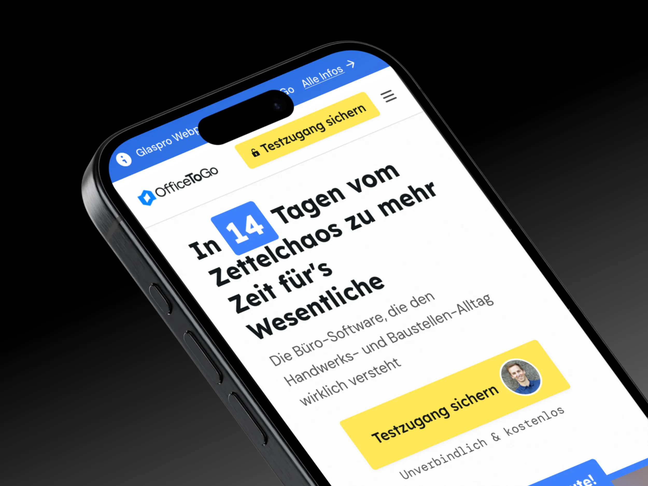 OfficeToGo product interface on a smartphone