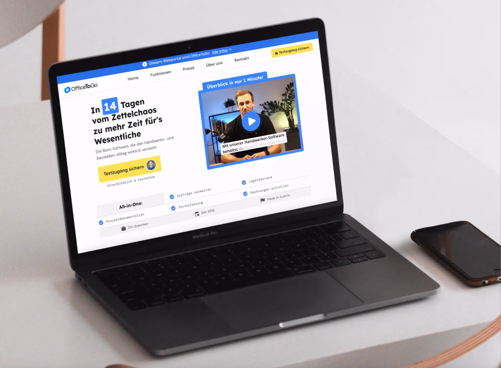 New OfficeToGo website with a clear value proposition and product video