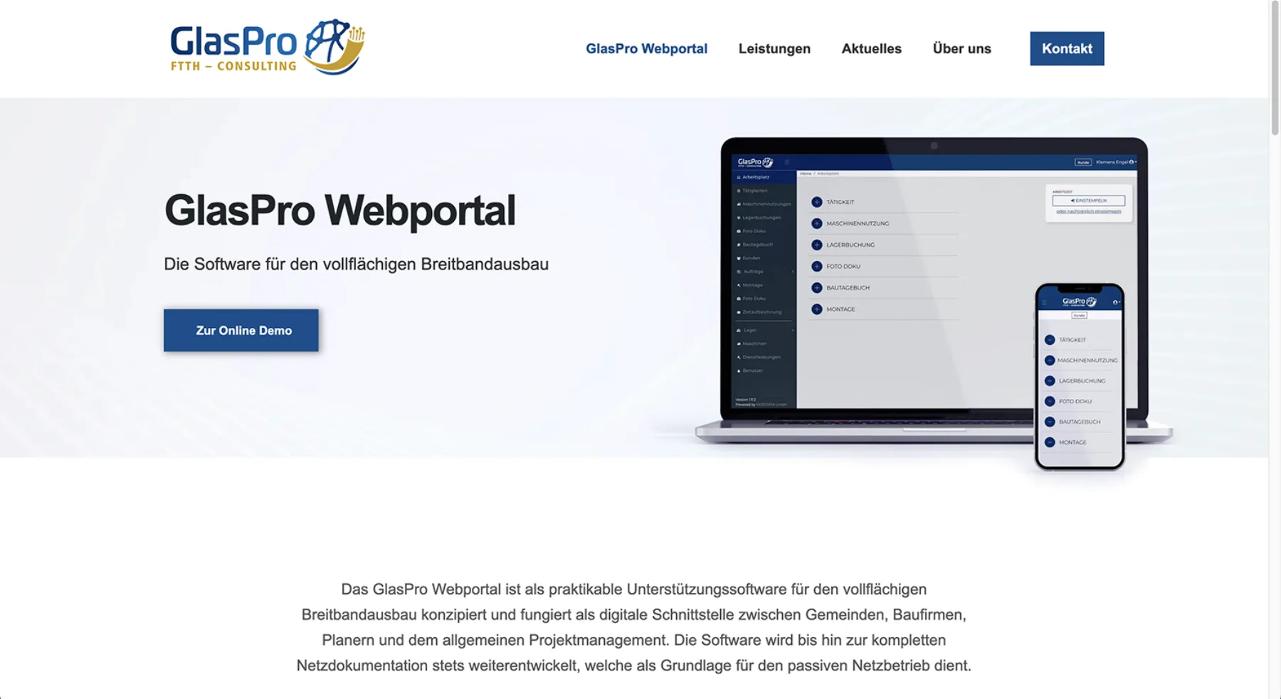 Former GlasPro web portal website before the rebrand
